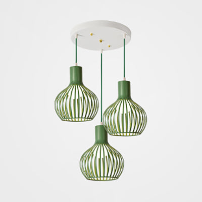 Wire Dome Shade Industrial Ceiling Light With 3 Bulbs - Grey/Pink For Dining Room Hanging Green /