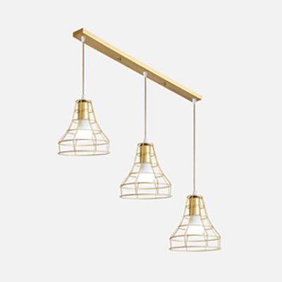 Gold Finish Vintage Pendant Light With Bulb Cage For Kitchen Ceiling Lighting - Metal 3 Bulbs