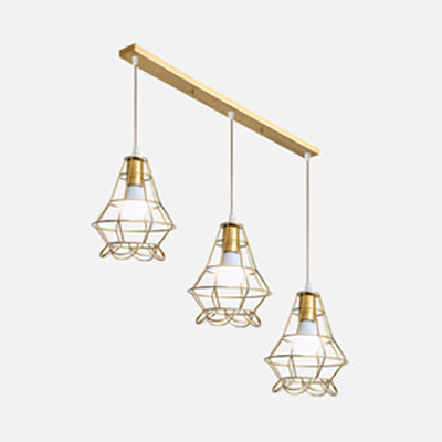 Vintage Gold Metal Pendant Light With Petal Design - 3-Head Caged Hanging For Kitchen B