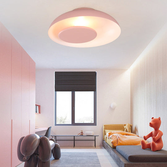 Kids Macaron Barn Ceiling Light - Flush Mount Metallic Finish For Child Bedroom