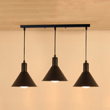 Industrial Metallic Funnel Ceiling Pendant - Black Finish 3 Lights Linear/Round Canopy Ideal For