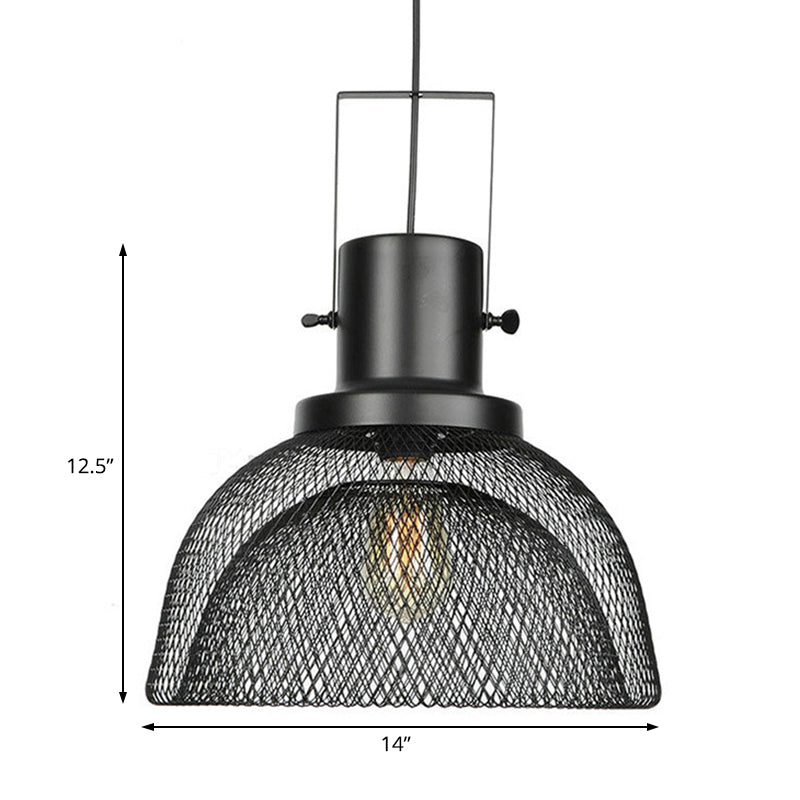 Industrial Metal Pendant Light - Mesh Cage 1-Light Black Shade Living Room Hanging Lamp