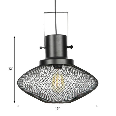 Industrial Metal Pendant Light - Mesh Cage 1-Light Black Shade Living Room Hanging Lamp