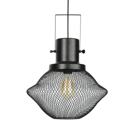 Industrial Metal Pendant Light - Mesh Cage 1-Light Black Shade Living Room Hanging Lamp