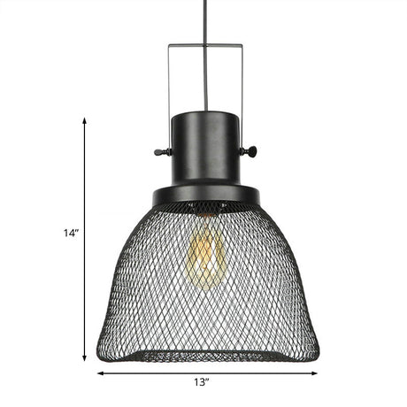 Industrial Metal Pendant Light - Mesh Cage 1-Light Black Shade Living Room Hanging Lamp