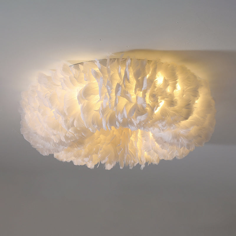 Modern Feather Flushmount Ceiling Light With 3/6 Fabric Heads In White/Grey/Pink For Bedroom 3 /