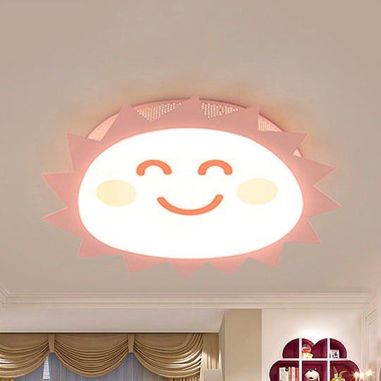 Happy Cartoon Sun Flush Mount Light: Fun & Gentle Led Ceiling Light For Kindergarten