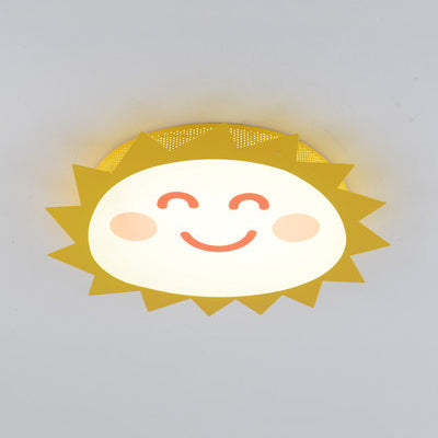 Happy Cartoon Sun Flush Mount Light: Fun & Gentle Led Ceiling Light For Kindergarten Yellow / White