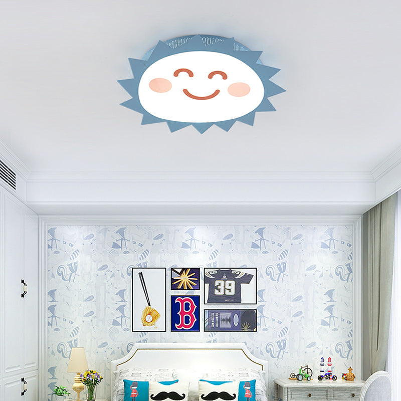 Happy Cartoon Sun Flush Mount Light: Fun & Gentle Led Ceiling Light For Kindergarten