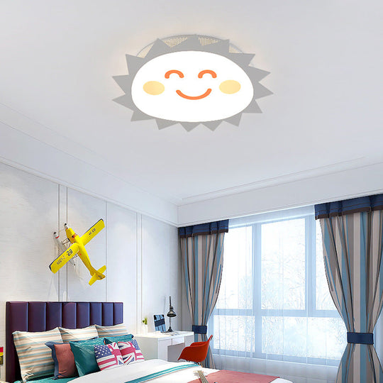Happy Cartoon Sun Flush Mount Light: Fun & Gentle Led Ceiling Light For Kindergarten