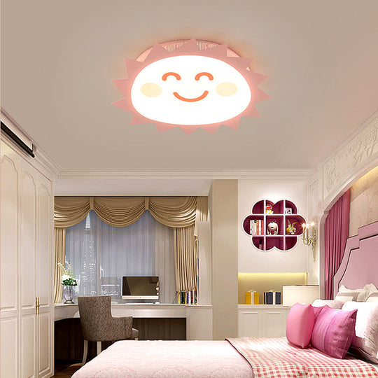 Happy Cartoon Sun Flush Mount Light: Fun & Gentle Led Ceiling Light For Kindergarten