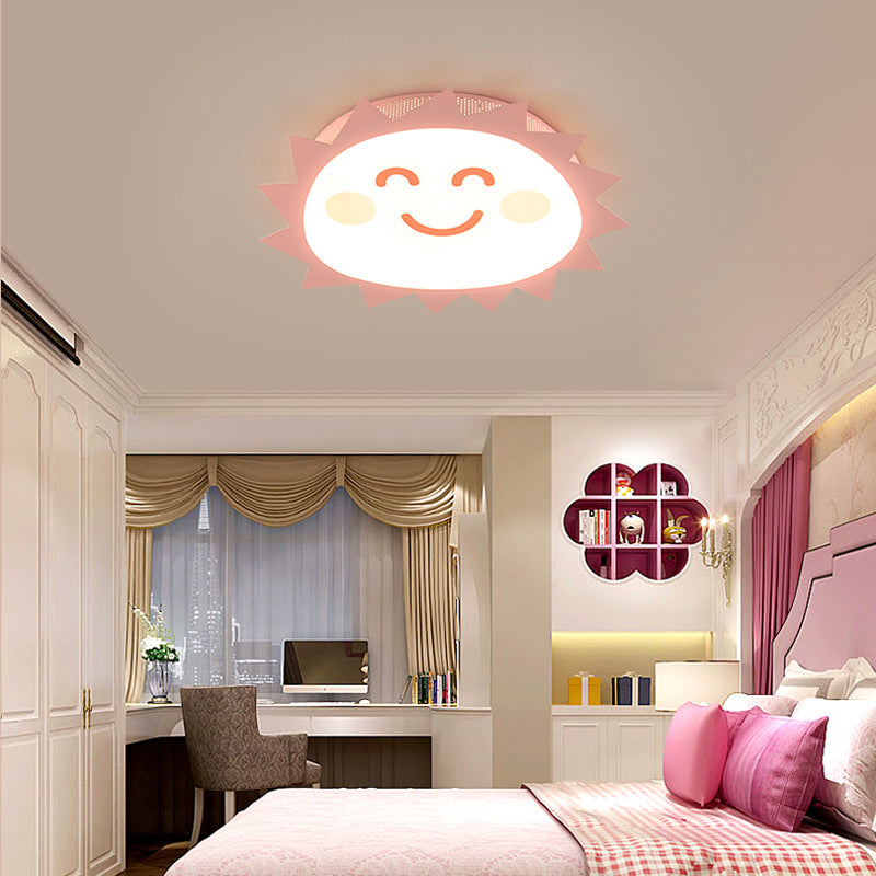 Happy Cartoon Sun Flush Mount Light: Fun & Gentle Led Ceiling Light For Kindergarten