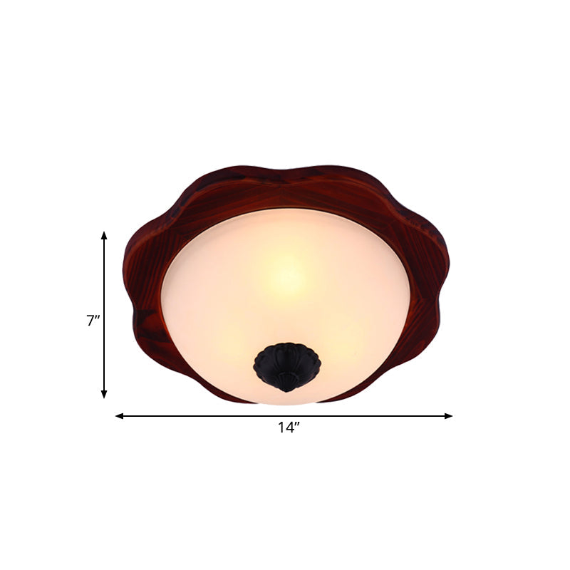 Frosted Glass Brown Flush Light Fixture - 16’/19’ W 3 Heads Rural Mount Recessed Lighting With