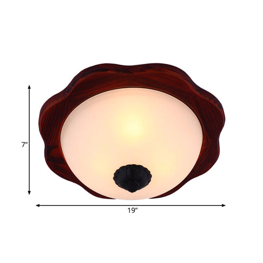 Frosted Glass Brown Flush Light Fixture - 16’/19’ W 3 Heads Rural Mount Recessed Lighting With