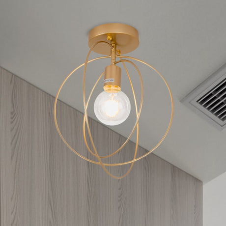 Metallic Rings Semi Flush Light - Retro Stylish Corridor Lighting (Black/Gold) Gold