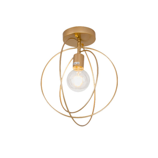 Metallic Rings Semi Flush Light - Retro Stylish Corridor Lighting (Black/Gold)