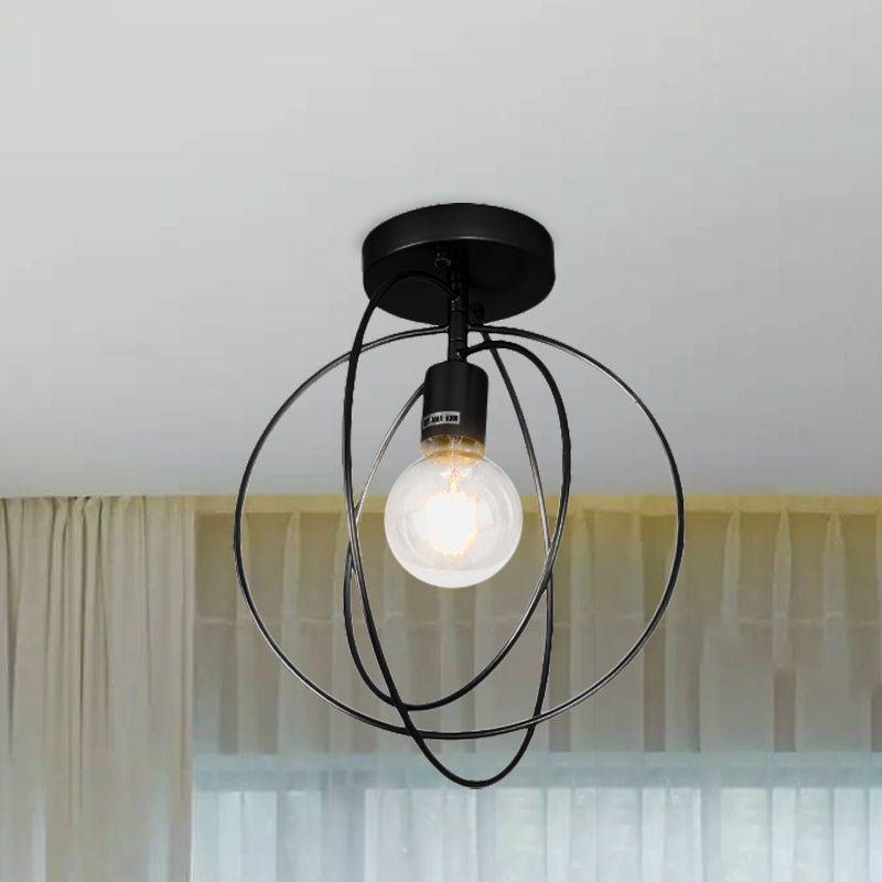 Metallic Rings Semi Flush Light - Retro Stylish Corridor Lighting (Black/Gold)