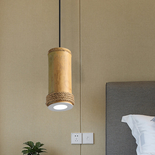 Industrial Bamboo Pendant Light With Rope Detail For Living Room