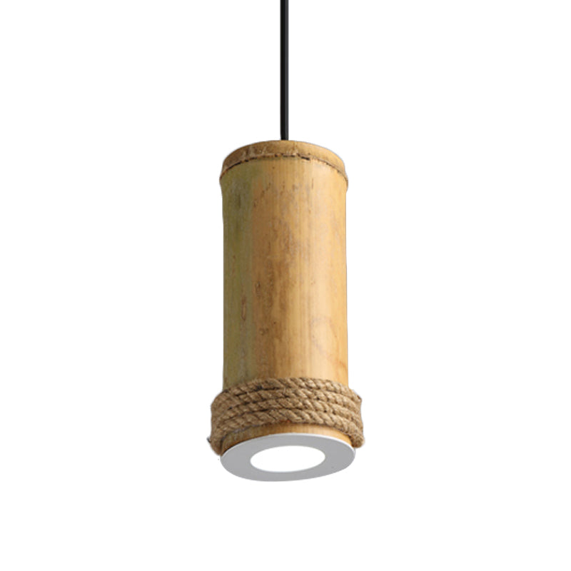 Industrial Bamboo Pendant Light With Rope Detail For Living Room