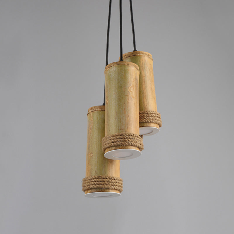Restaurant Ceiling Fixture: Bamboo Cylinder 3-Light Cluster Pendant Light In Brown