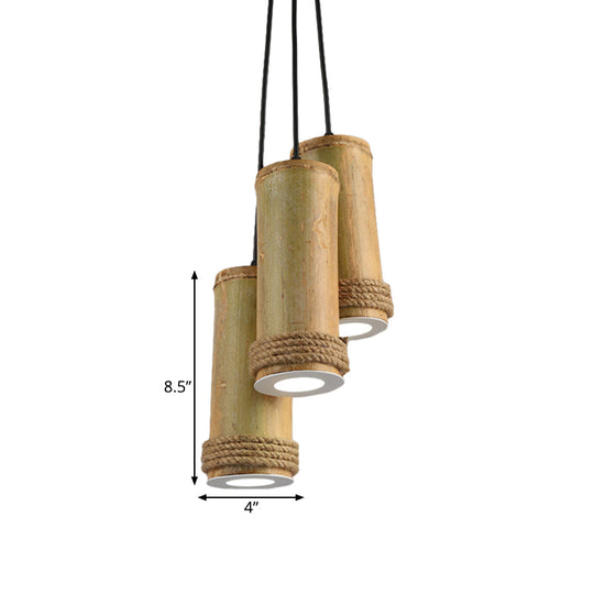 Restaurant Ceiling Fixture: Bamboo Cylinder 3-Light Cluster Pendant Light In Brown