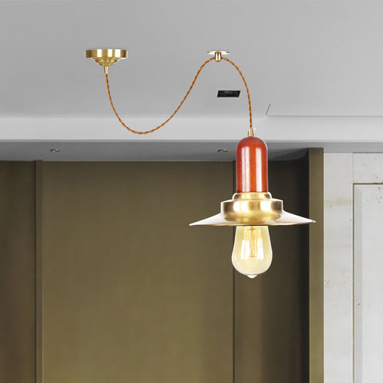 Industrial Gold Pendant Lighting - Flat Shape Bulb Fixture With Metallic Finish For Stylish Ceiling