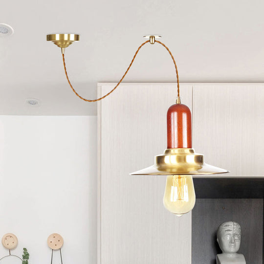 Industrial Gold Pendant Lighting - Flat Shape Bulb Fixture With Metallic Finish For Stylish Ceiling