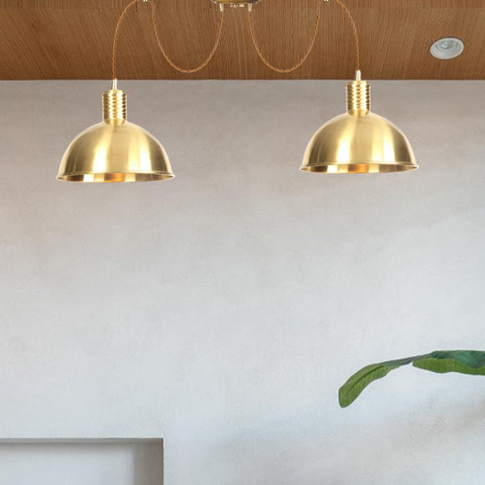 Industrial Domed Metallic Swag Pendant Light Fixture - Gold 2/3/4-Lights For Clothes Shops