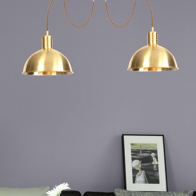 Industrial Domed Metallic Swag Pendant Light Fixture - Gold 2/3/4-Lights For Clothes Shops