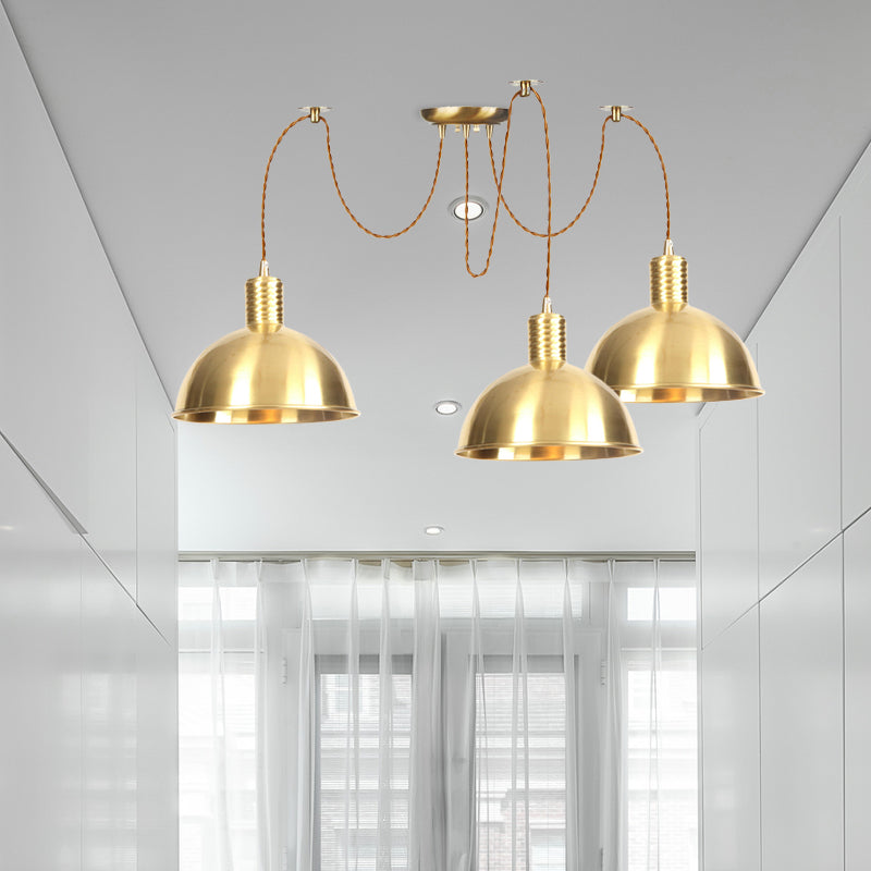Industrial Domed Metallic Swag Pendant Light Fixture - Gold 2/3/4-Lights For Clothes Shops