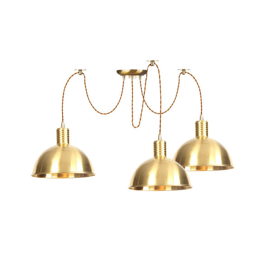 Industrial Domed Metallic Swag Pendant Light Fixture - Gold 2/3/4-Lights For Clothes Shops