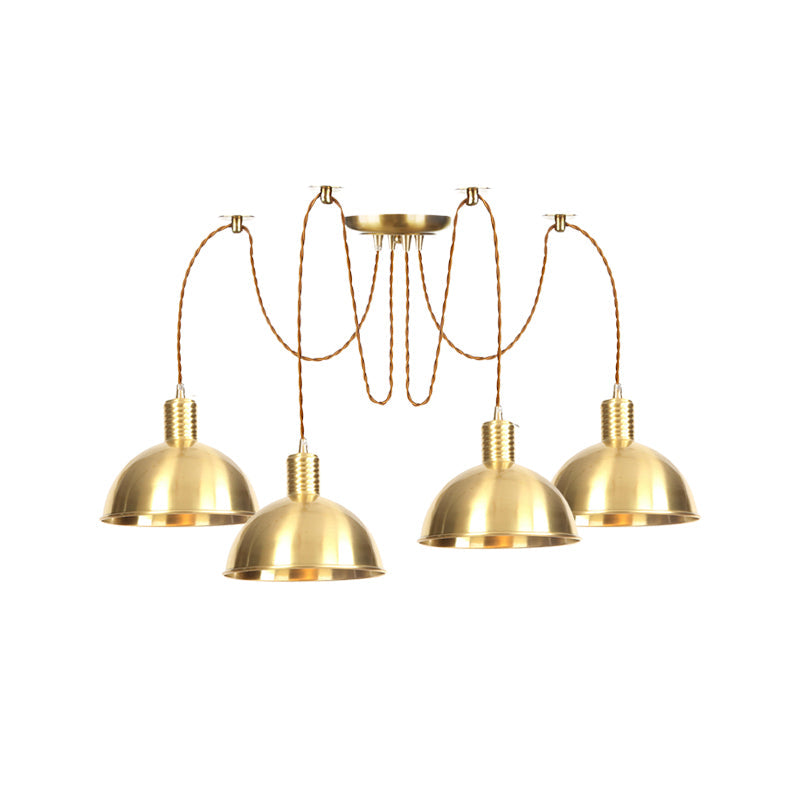 Industrial Domed Metallic Swag Pendant Light Fixture - Gold 2/3/4-Lights For Clothes Shops