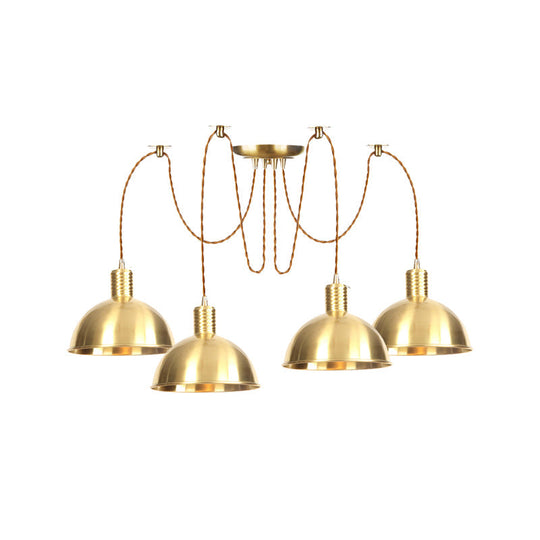 Industrial Domed Metallic Swag Pendant Light Fixture - Gold 2/3/4-Lights For Clothes Shops