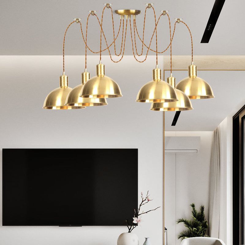 Industrial Domed Metallic Swag Pendant Light Fixture - Gold 2/3/4-Lights For Clothes Shops