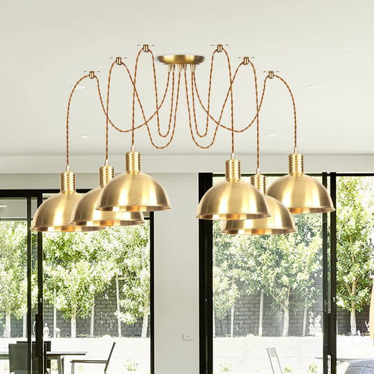 Industrial Domed Metallic Swag Pendant Light Fixture - Gold 2/3/4-Lights For Clothes Shops