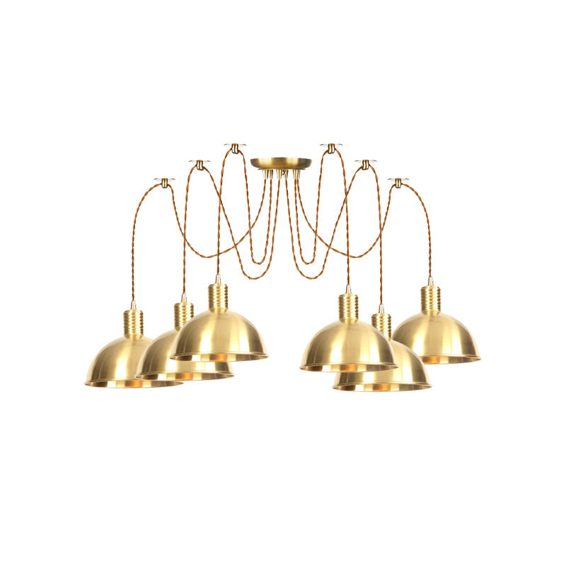 Industrial Domed Metallic Swag Pendant Light Fixture - Gold 2/3/4-Lights For Clothes Shops