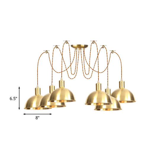 Industrial Domed Metallic Swag Pendant Light Fixture - Gold 2/3/4-Lights For Clothes Shops