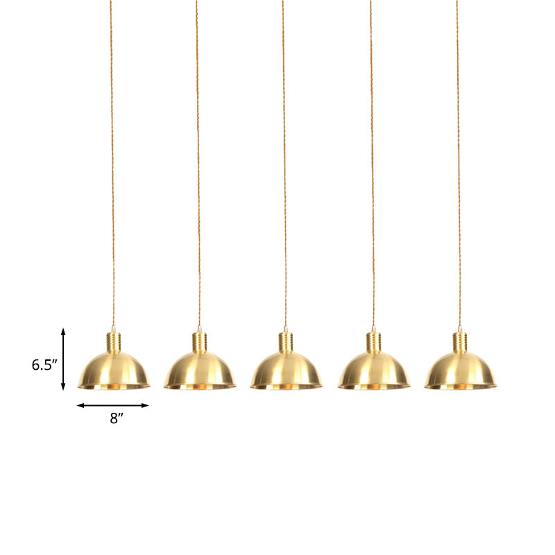 Industrial Multi-Hanging Pendant Lamp With Gold Dome Shade - 3/5/7 Lights For Restaurant Lighting