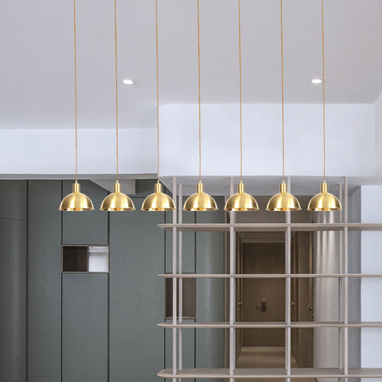 Industrial Multi-Hanging Pendant Lamp With Gold Dome Shade - 3/5/7 Lights For Restaurant Lighting