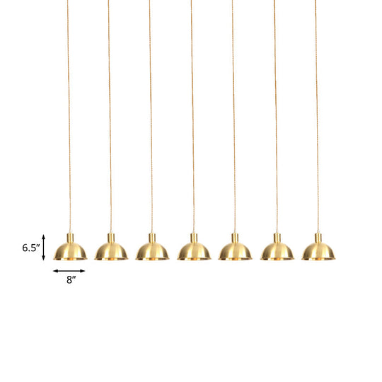 Industrial Multi-Hanging Pendant Lamp With Gold Dome Shade - 3/5/7 Lights For Restaurant Lighting