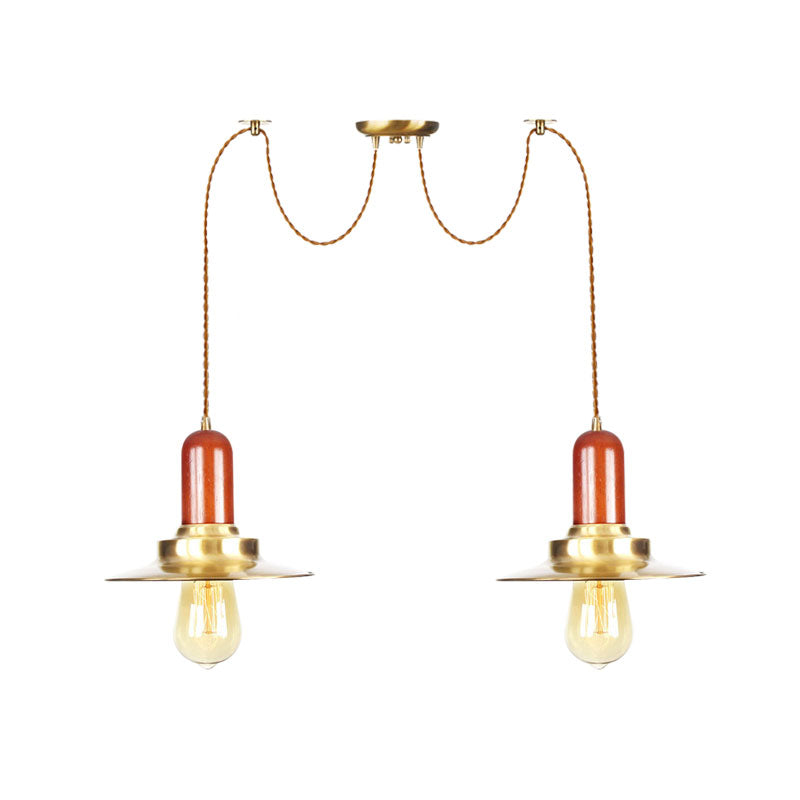 Gold Industrial Pendant Lighting For Clothing Store - Flat Metal Swag Lamp Multiple Hanging Lights