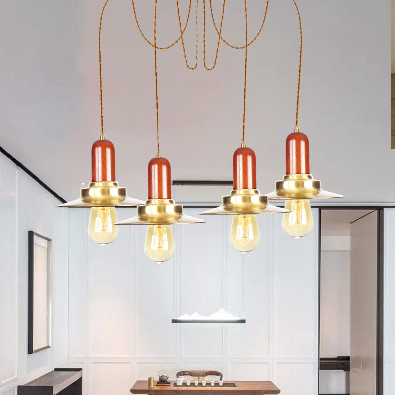 Gold Industrial Pendant Lighting For Clothing Store - Flat Metal Swag Lamp Multiple Hanging Lights