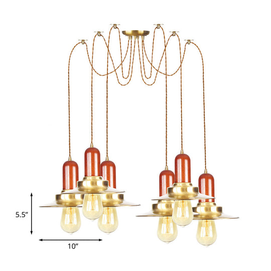 Gold Industrial Pendant Lighting For Clothing Store - Flat Metal Swag Lamp Multiple Hanging Lights
