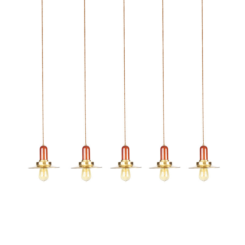 Industrial Gold Finish Tandem Pendant Light With Multiple Bulbs - Perfect For High Ceiling Areas