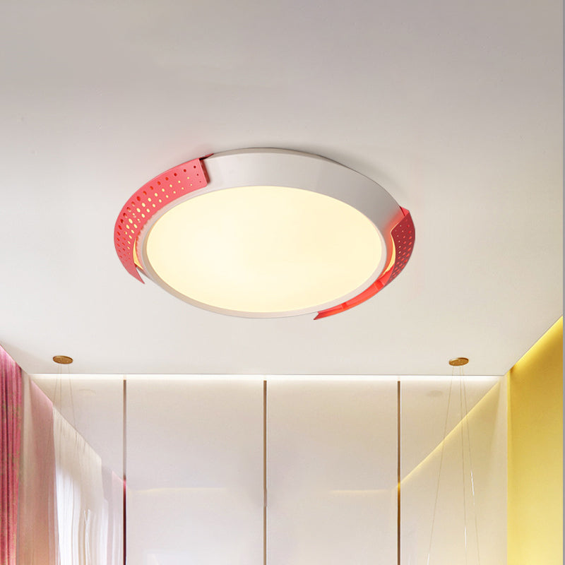Modernist Led Pink/Gold Round Metal Ceiling Fixture With Hollow Design 16/19.5/23.5 W