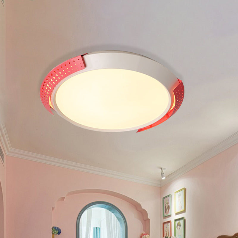 Modernist Led Pink/Gold Round Metal Ceiling Fixture With Hollow Design 16/19.5/23.5 W