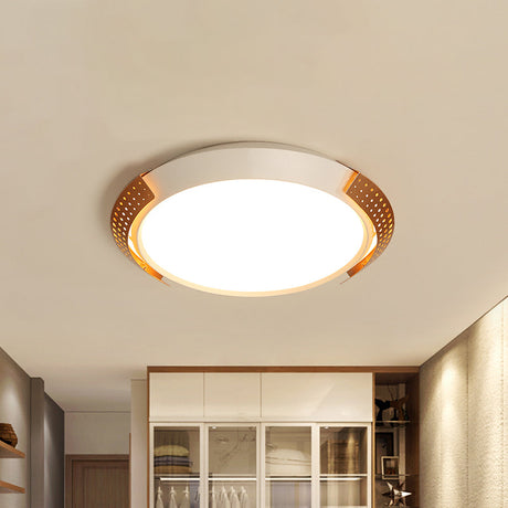 Modernist Led Pink/Gold Round Metal Ceiling Fixture With Hollow Design 16/19.5/23.5 W