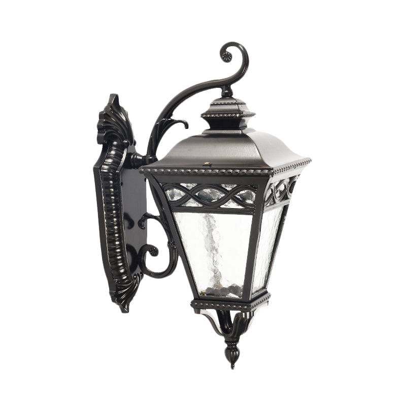 Black Conic Wall Sconce With Clear Water Glass For Lodge Lighting