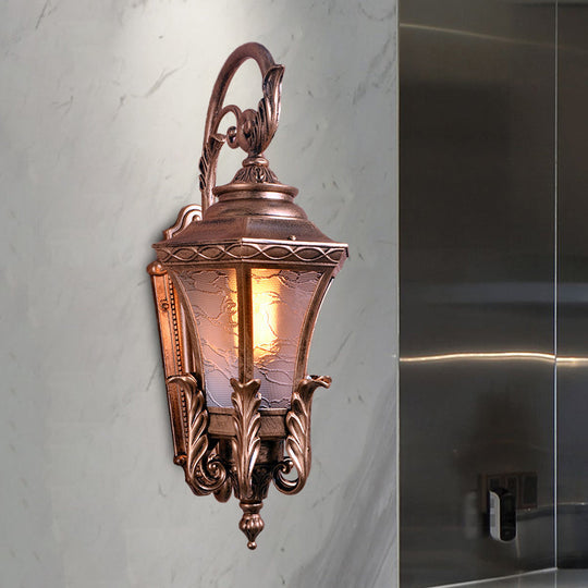 Outdoor Brass Wall Sconce With Lodges Textured Glass Urn Shape