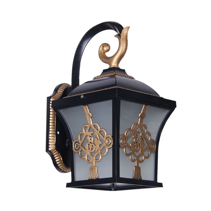 Lucky Character Metallic Wall Sconce Light - 1 Bulb Courtyard Lamp In Black/Black & Gold